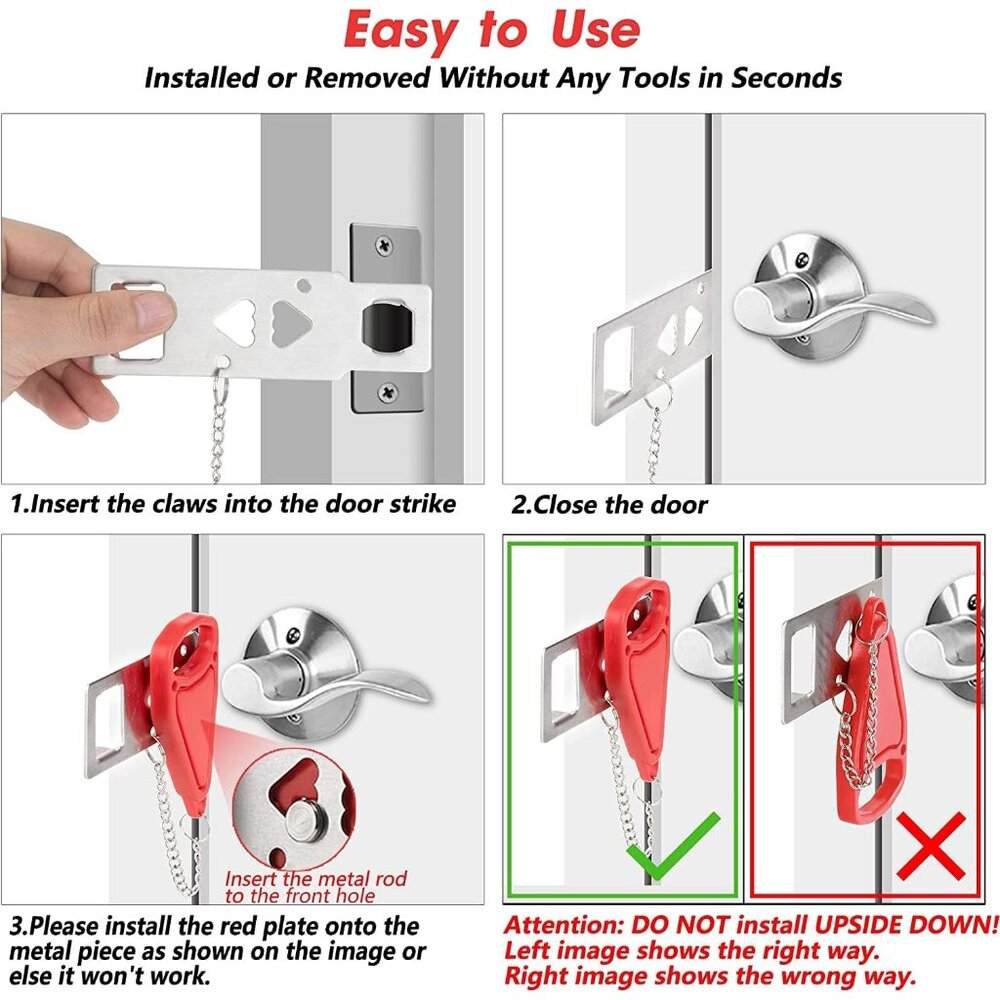 2 Pack Portable Door Lock Home Security Door Lock Travel Lockdown Locks for Addi - Picture 4 of 7